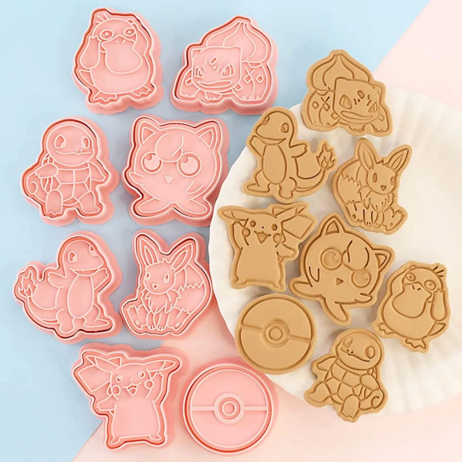 New pokemon cookie cutter Plastic 3D Cute Cartoon Pikachu Pressable Biscuit Mold Cookie Stamp Kitchen Baking Pastry Bakeware