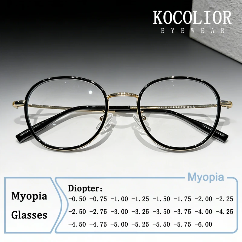 

Fashion Large Round Alloy Engraved Frame Myopia Astigmatism Glasses Custom Prescription Photochromic Anti Blue Light Men Eyewear