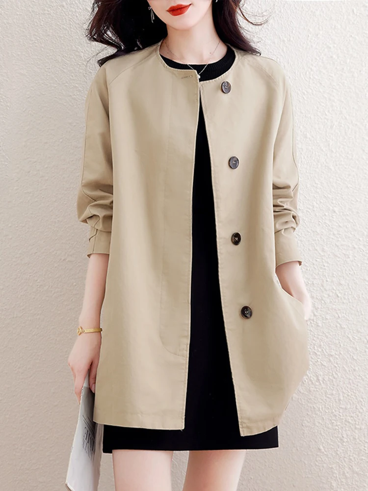 

Женское длинное пальто Briti Preppy Sle с воротником-стойкой, свободного кроя, с завязками на талии, осенне-зимняя новинка, модная верхняя одежда