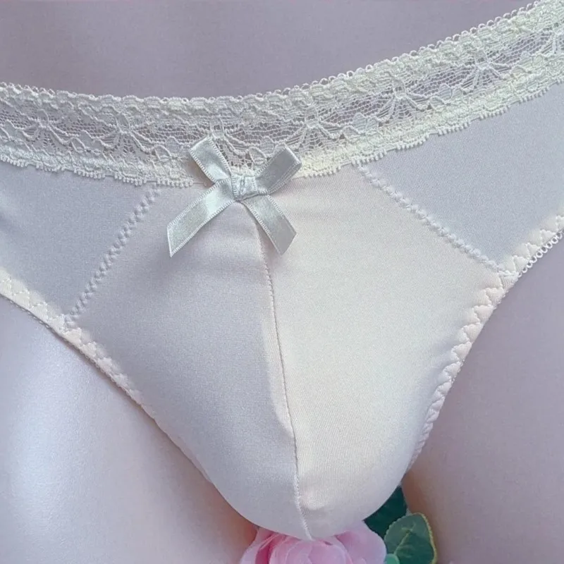 Man's Yellow White Lace Cute Sweet Panties BF Gifts Private Party