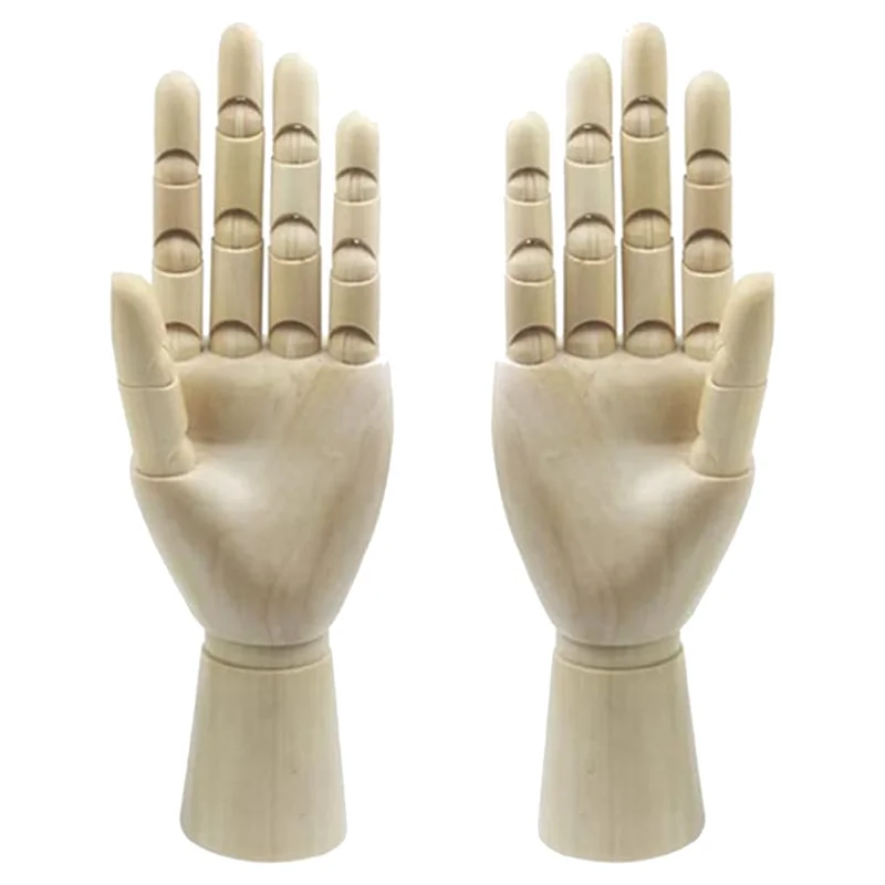 Wood Artist Drawing Manikin Articulated Mannequin with Wooden Flexible Fingers 2 Pcs(10 Inches-Left Hand Right Hand)