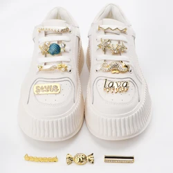 1Pcs Gold Metal Pearl Clip Charms Women Luxury Diamond Shoelaces Buckle Accessories For Canvas Shoes Girls Clogs Decoration Bulk