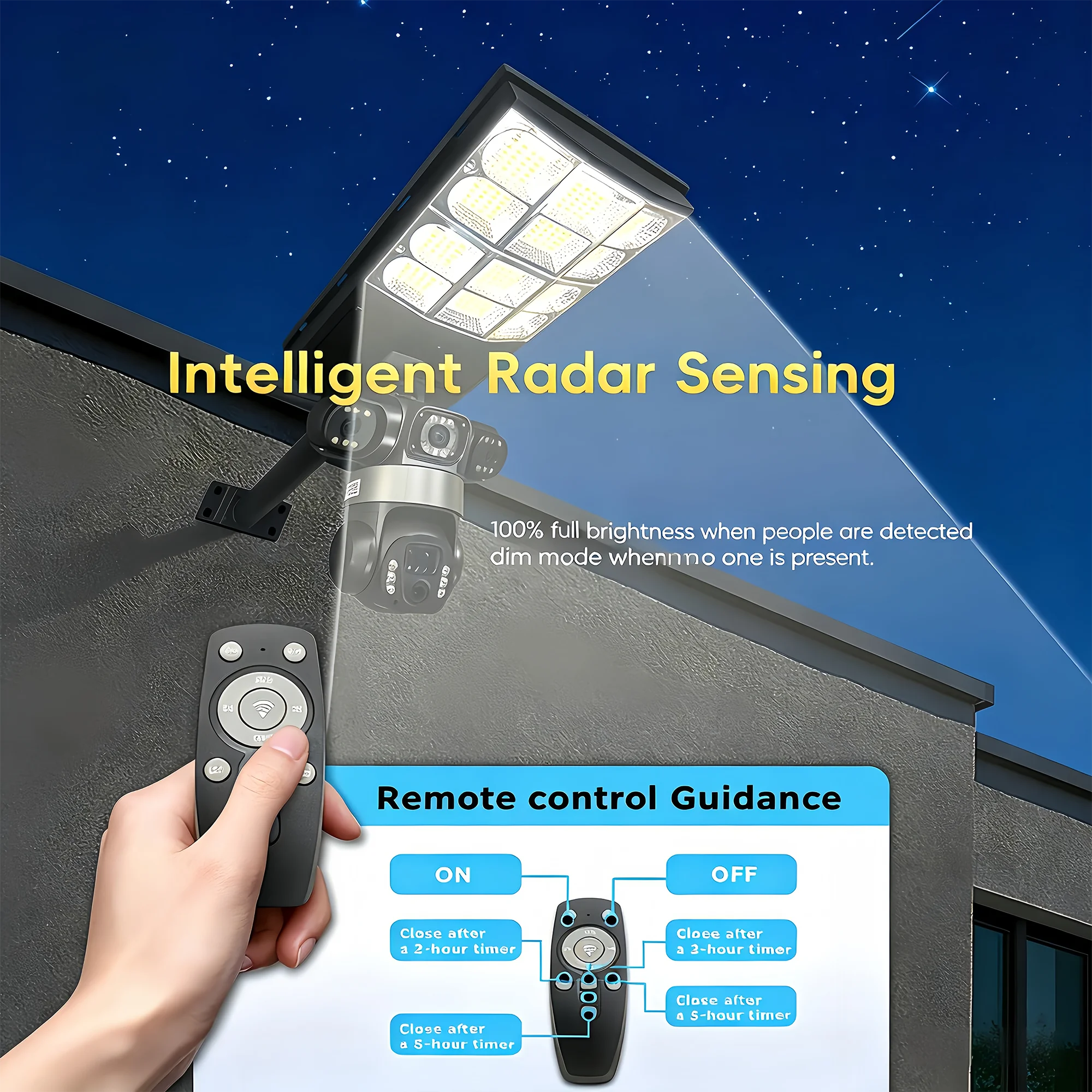 15MP WiFi Solar Street Light Security Camera Triple Lens 10X Zoom LED Night Vision 16W Solar Panel V380 Pro Outdoor CCTV
