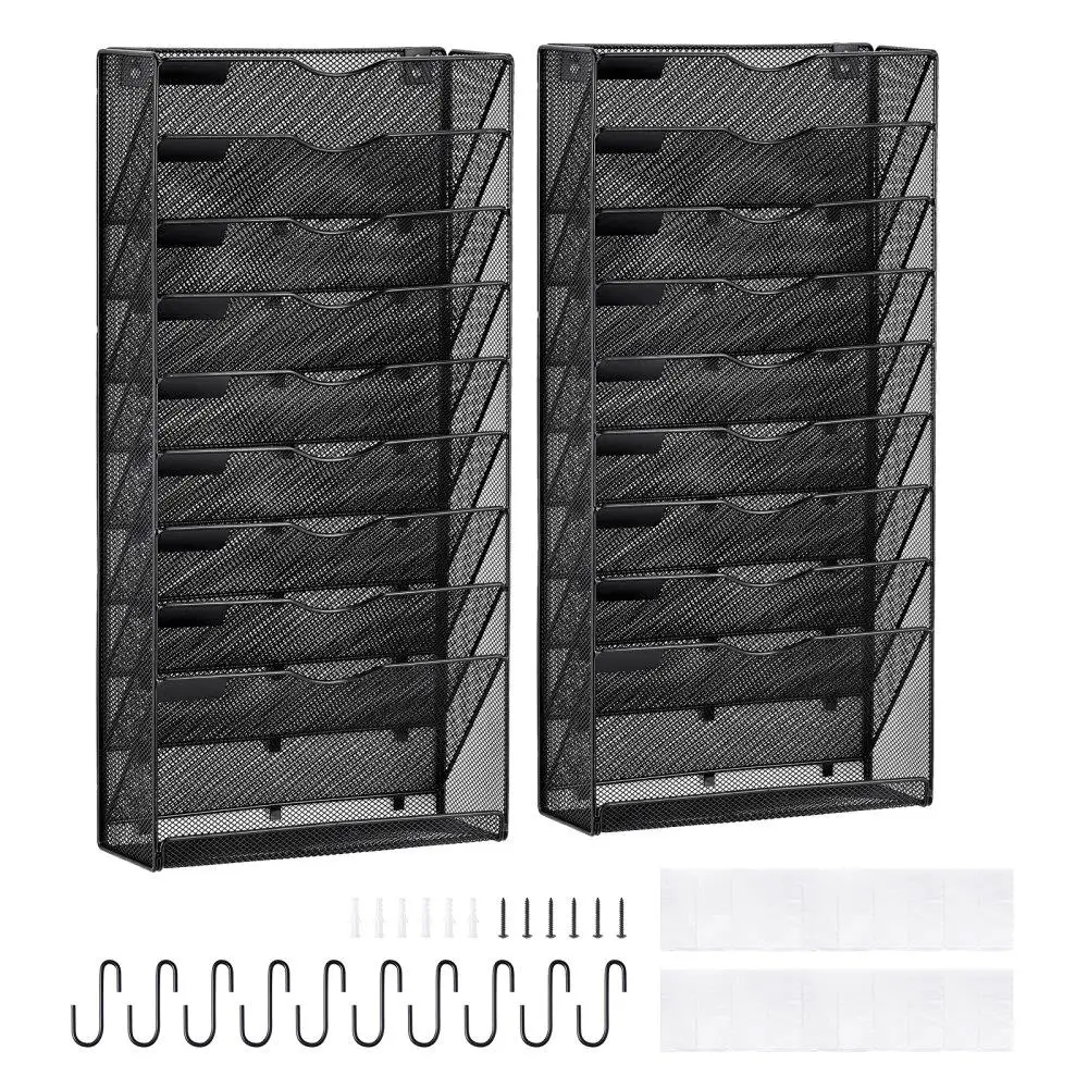 

File Wall Rack, Two-Piece 10 Pockets Mesh Wall File Holder, Wall Mounted Mail Paper & Document Storage Folder, Metal
