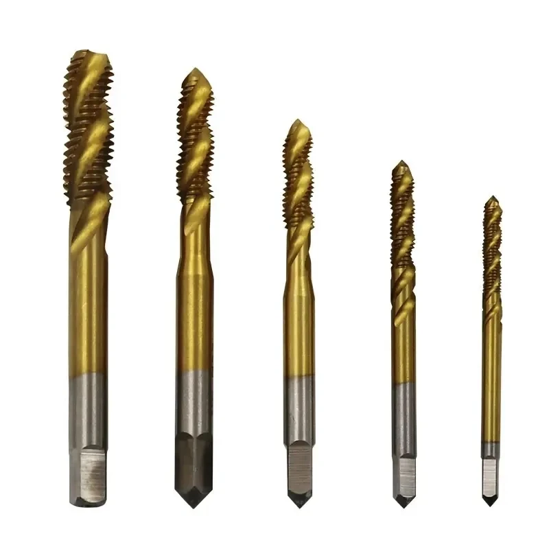 

5Pcs/Set HSS Steel Screw Tap Titanium Coated Spiral Metric Thread Tap M3-M8 Machine Plug Tap HSS Threading Tool Drill Bit