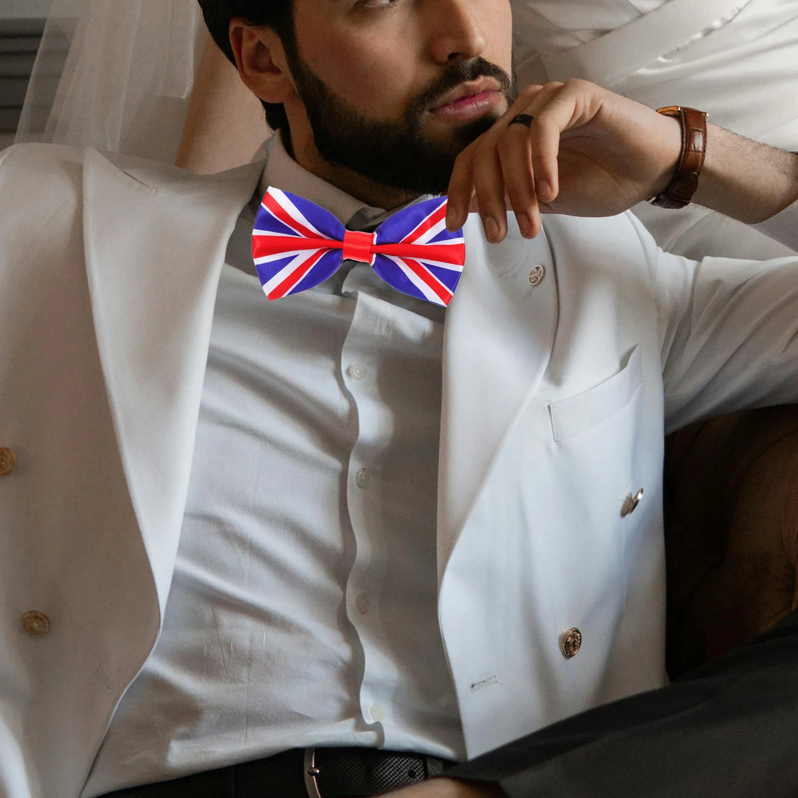 

Men UK Flag Printed Bowtie Velvet Union Jack Ties Patriotic Bowknot for Formal Business Parties Wedding Graduation Gifts