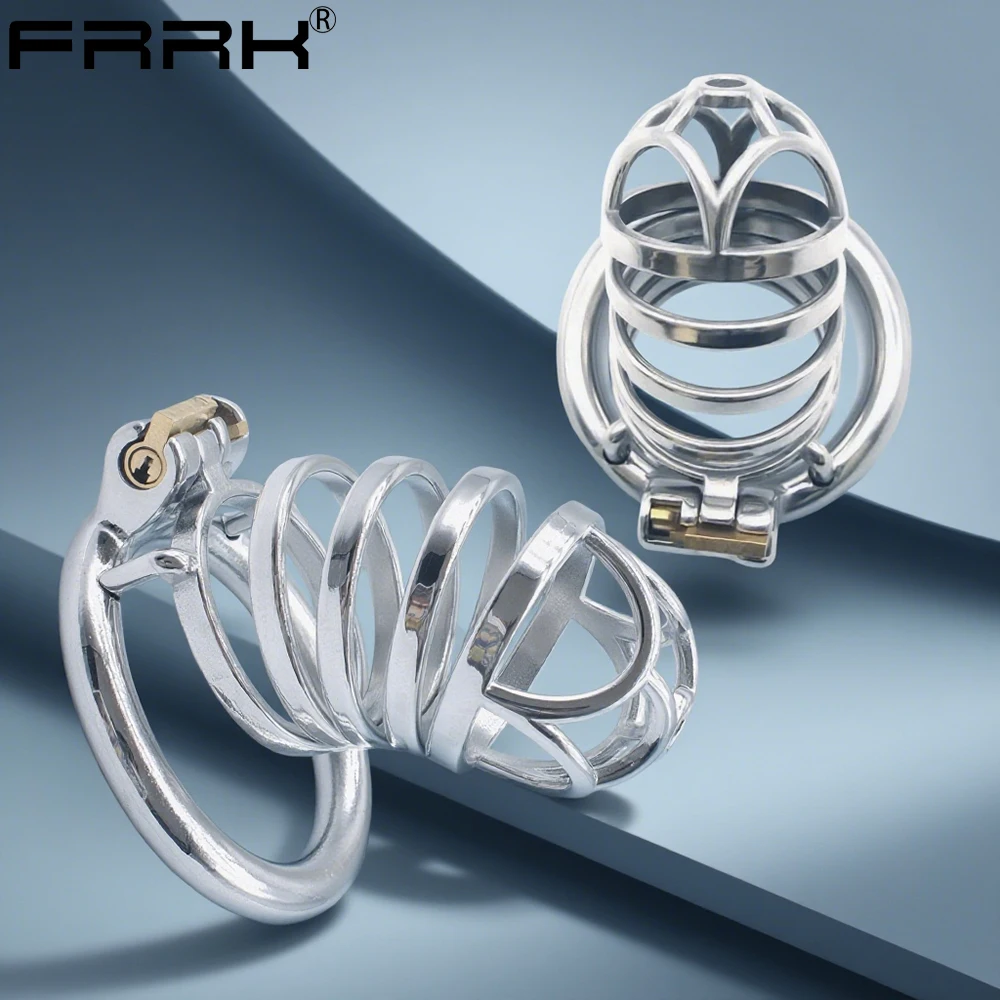 FRRK 09 Jaula de castidad hueca con cerradura uretral grande, ataduras para pene con múltiples anillos, jaula para pene, juguete sexual fetiche para hombre Gay SexShop 