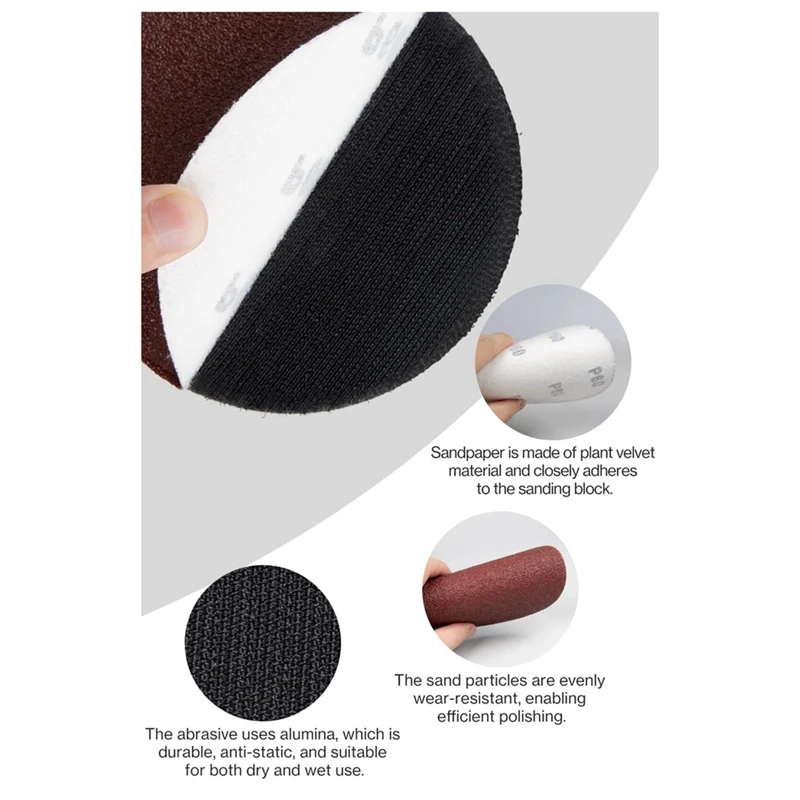 70 Piece Sandpaper Finishing Discs Hook & Loop Sanding Discs As Shown 40,60,80,120,180,240,320,600 Grits 3/8Inch Threads