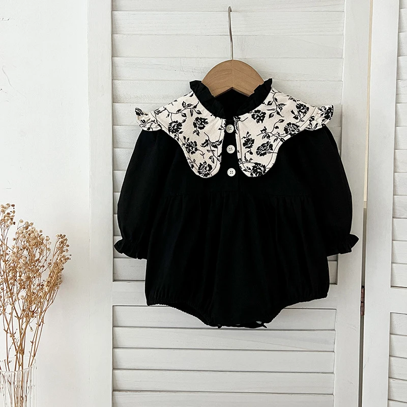 2026 جديد 0-24 متر ربيع الرضع الرجعية ارتداءها الوليد رومبير التطريز طوق رومبير القطن طويل الأكمام طفلة بذلة