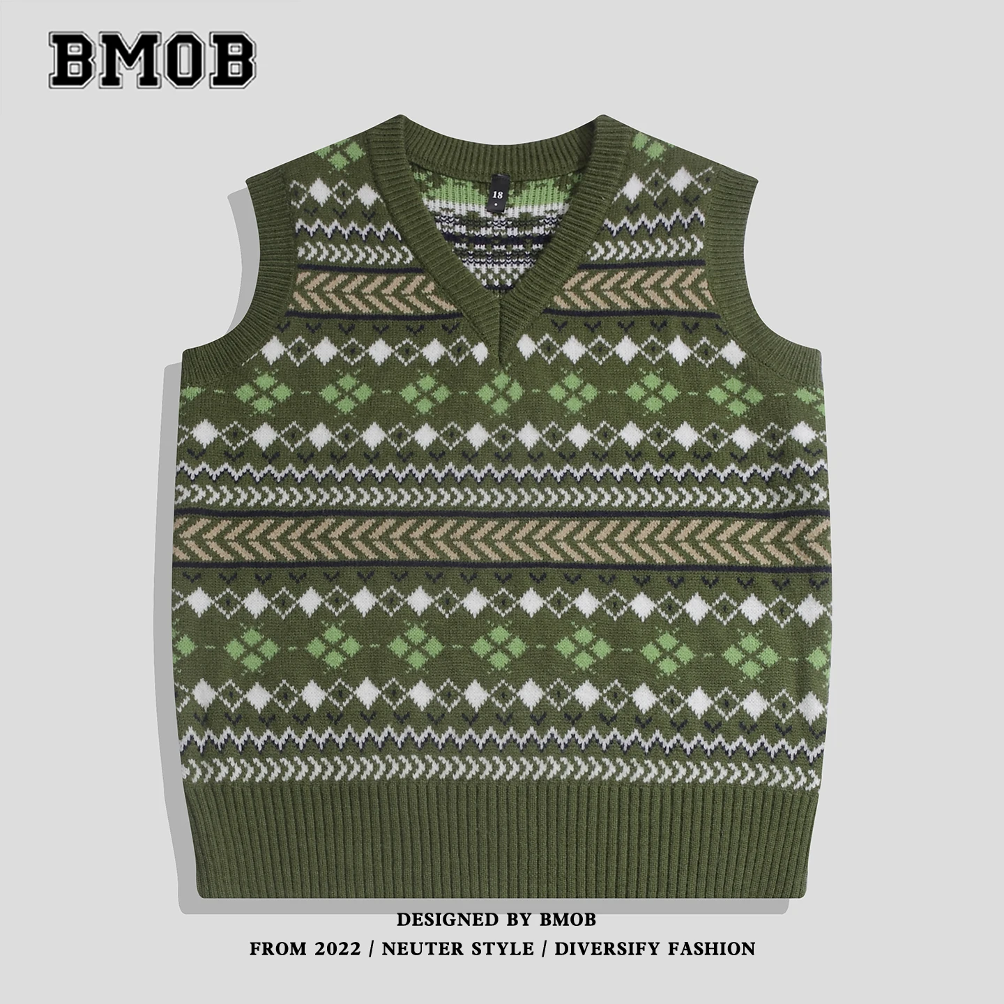 Retro Fair Isle V-Neck Knitted Vest Unisex Spring Autumn Sleeveless Sweater Vest Casual Layering Trendy No Brand Registered T...