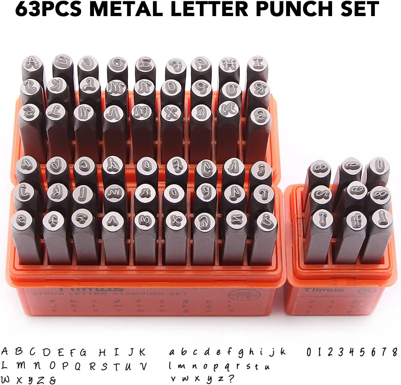 63Pcs 3mm Uppercase&Lowercase Letters Metal Stamping Kit Wtih Number Punch Set for Metal Stamps,Wood,Leather for Jewelry DIY Kit