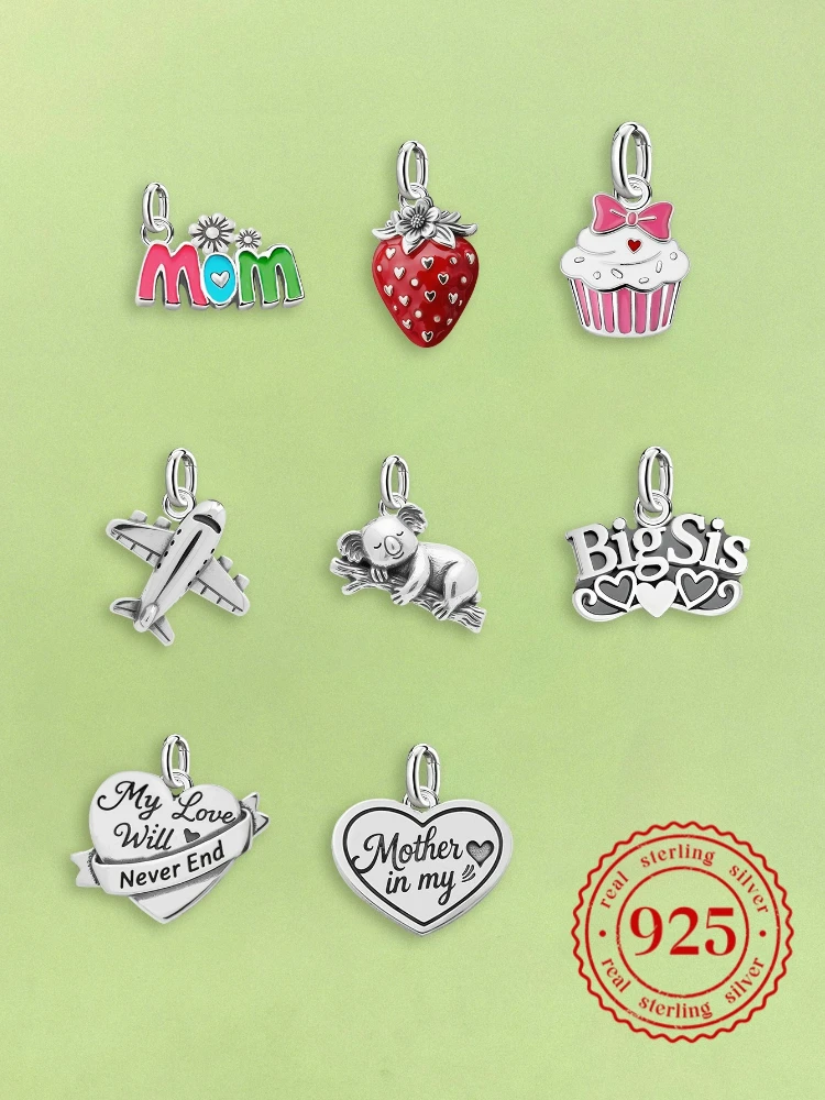 Adjustable 925 Sterling Silver  Vintage Pendants Sisters Strawberry Charms Beads Fit Original Bracelet Necklace DIY Jewelry - view 2