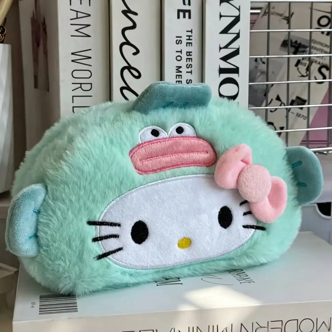Storage Bag Kt Cat Plush Pencil Case, High-Value Cross Dressing Beaver Cartoon Stationery Bag, Cute Large Capacity Student Text