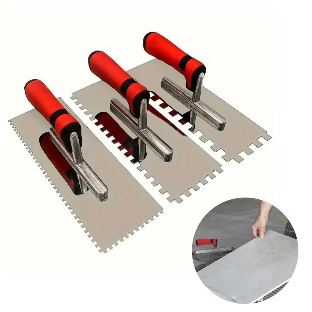 3-個入り耐久性のある金属製こて、快適なグリップハンドル、スクエアノッチデザイン、スクエアノッチこて、電源不要、ステンレス鋼