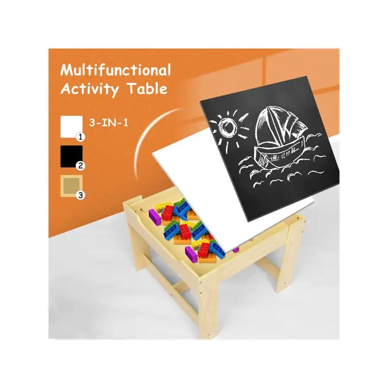 Kids Wooden Table & Chair Set with 2 Storage Bags - Includes 1 Table & 2 Chairs for Playroom or Bedroom