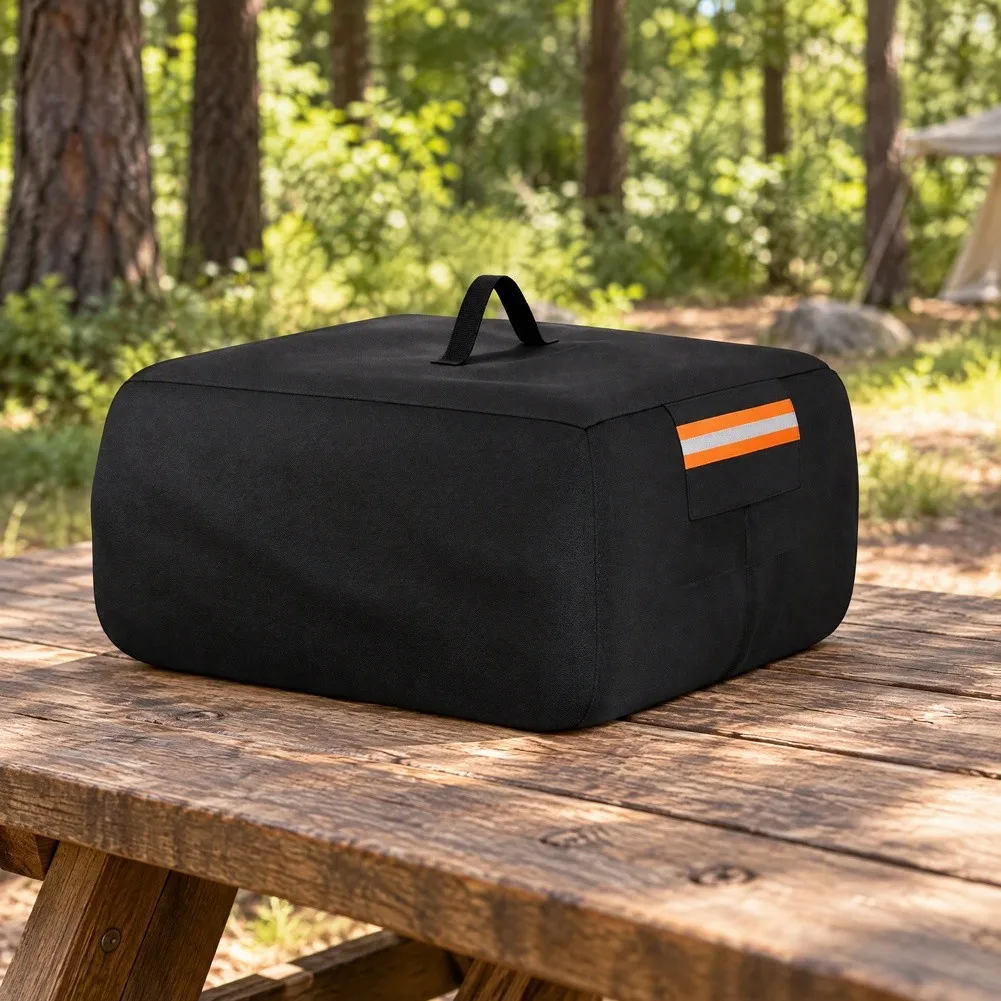 420D Portable Charcoal Grill Cover Weather Resistant Dust=Proof Sun Protection For Outdoor BBQ Camping 21.5x21.5x14.5 Inch