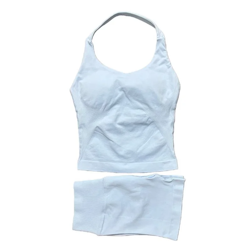 2-delige shorts yogaset dames backless halter tops hoge taille naadloze shorts gympak fitness sportkleding workout sets - afbeelding 2