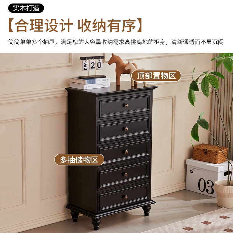 

American solid wood chest of drawers small apartment porch chest of drawers storage cabinet black simple bedroom