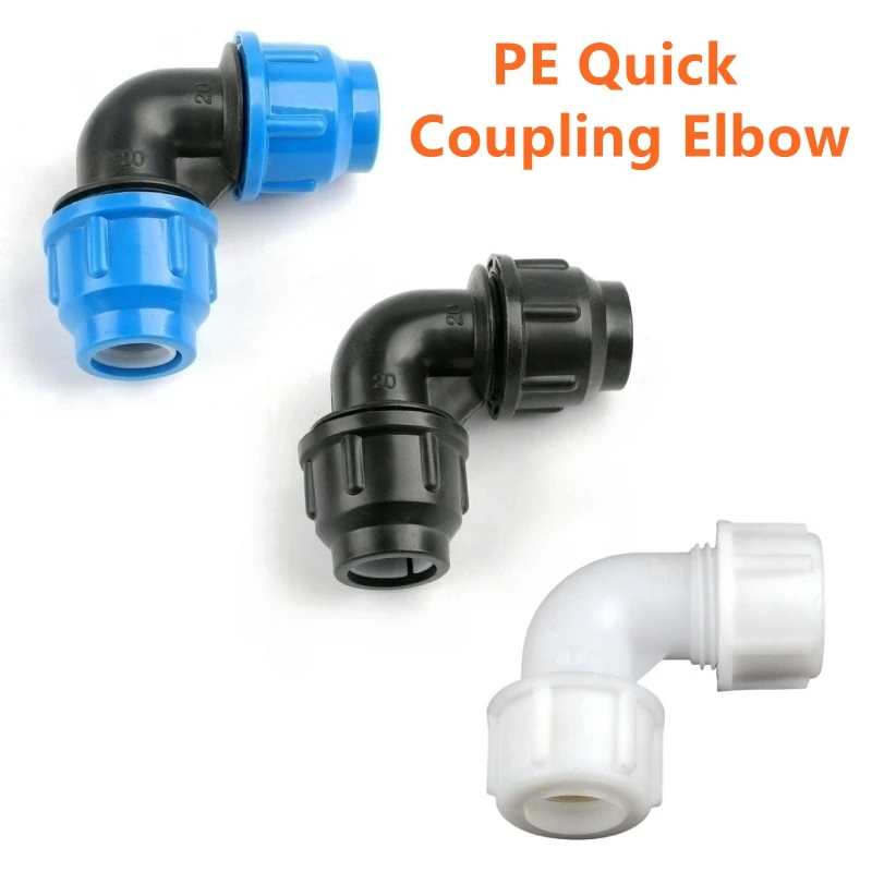 

1 шт. I.D 20 ~ 63 мм PE быстроразъемное колено фитинги для водопроводных труб пластиковые трубные соединения быстрые аксессуары разъем для орошения