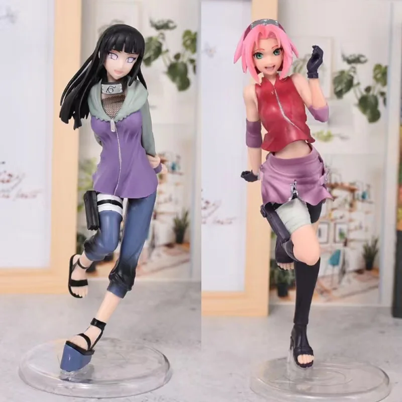 23CM Naruto Haruno Sakura Hyūga Hinata 2D Schöne Mädchen-PVC-Puppe Desktop-Ornament Anime-Geschenkkollektion