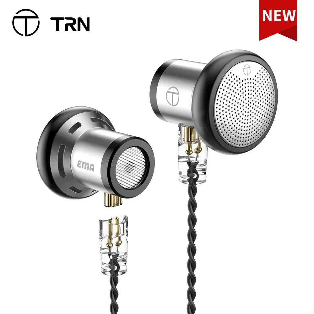 TRN EMA in ear, with cable control and microphone, music sports headphones, 14.2mm dynamic flat head plug headphones