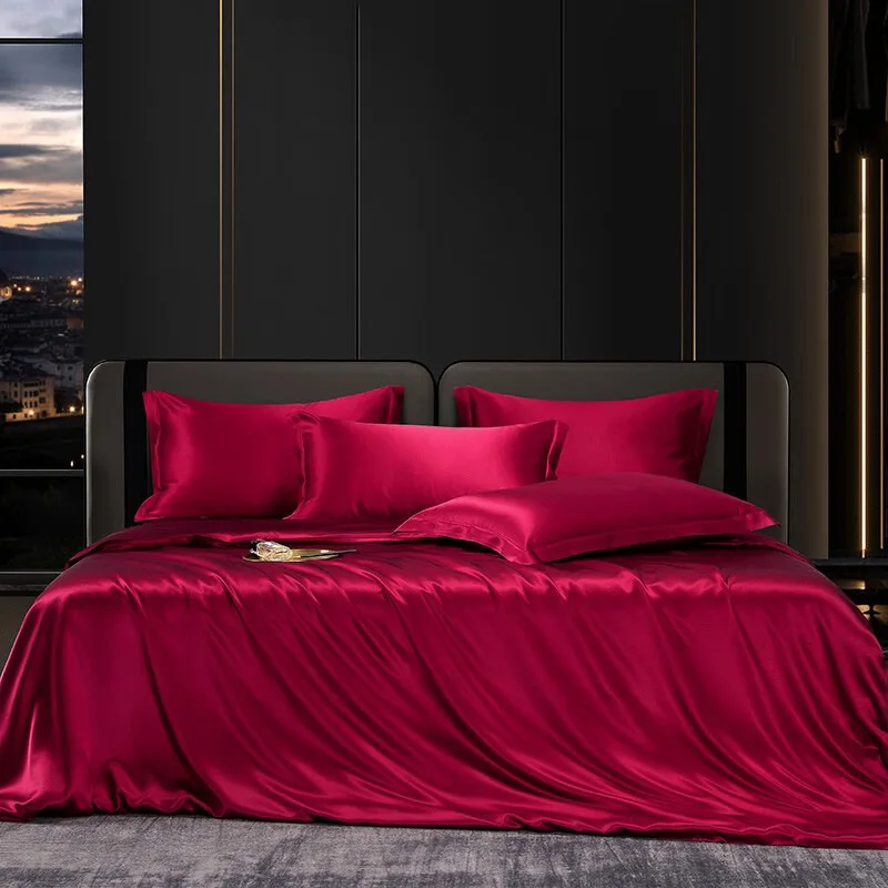 Luxury Bedding Set Single Double Queen King Size Solid Color Quilt Cover High-End Soft Silky Satin Duvet Cover Set