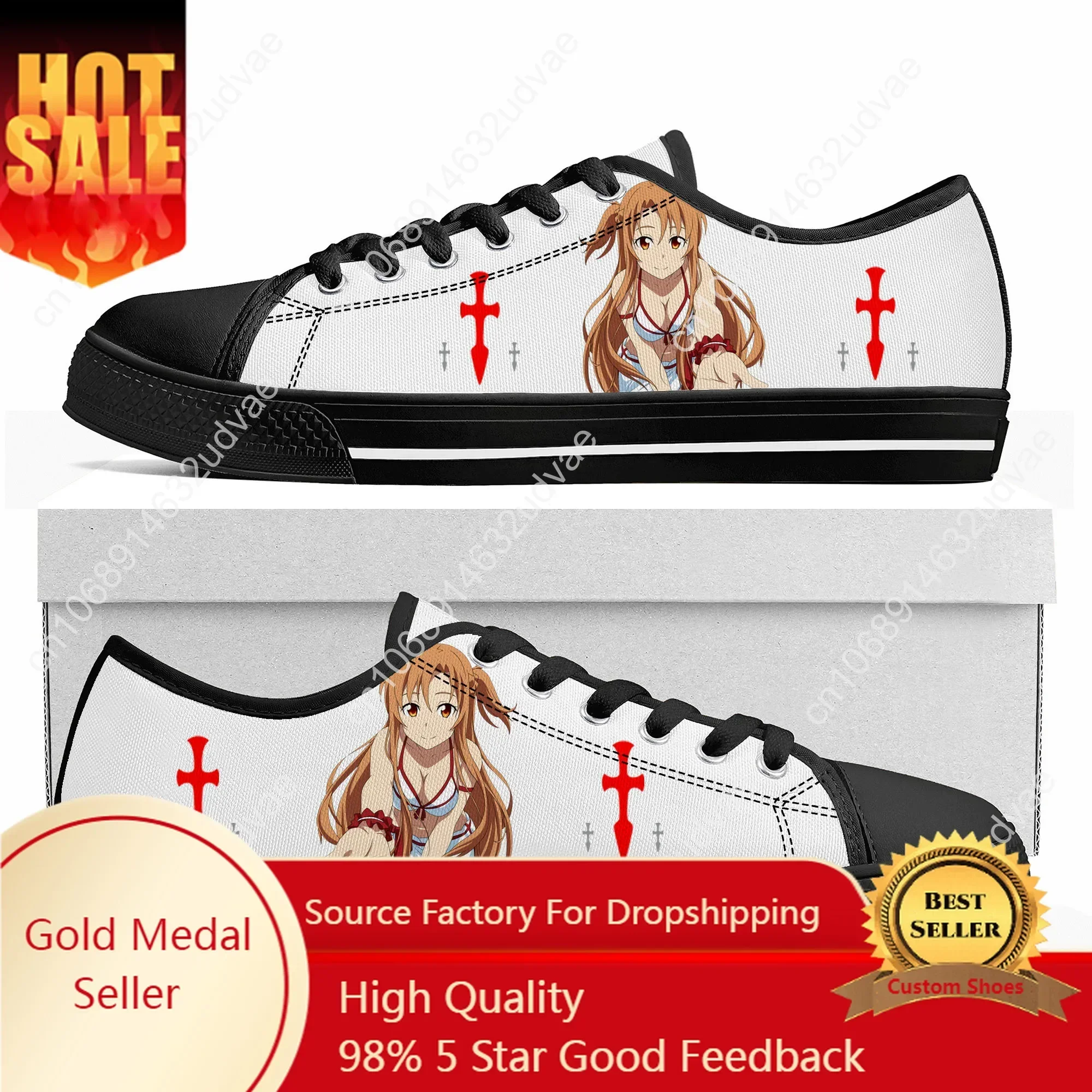 Cartoon Novel Asuna Sword Art Online Low Top Sneakers Mens Womens High Quality Canvas Sneaker Couple Shoes Custom Shoe