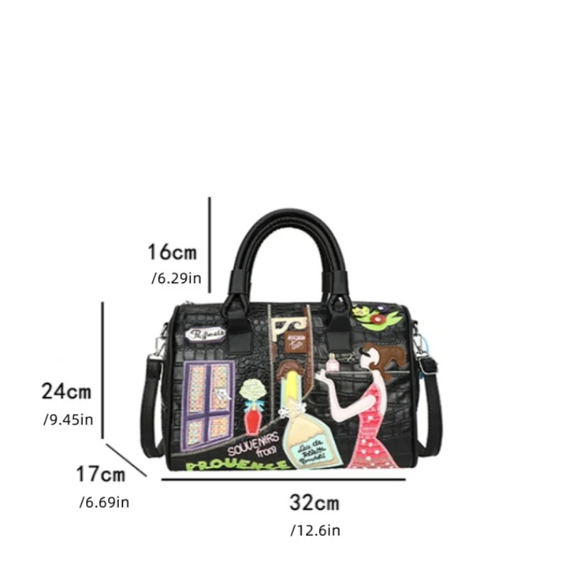 New Crocodile Print Niche Bag Fashion Embroidery Large Capacity Boston Tote Bag For Women Single Shoulder Straddle Bag