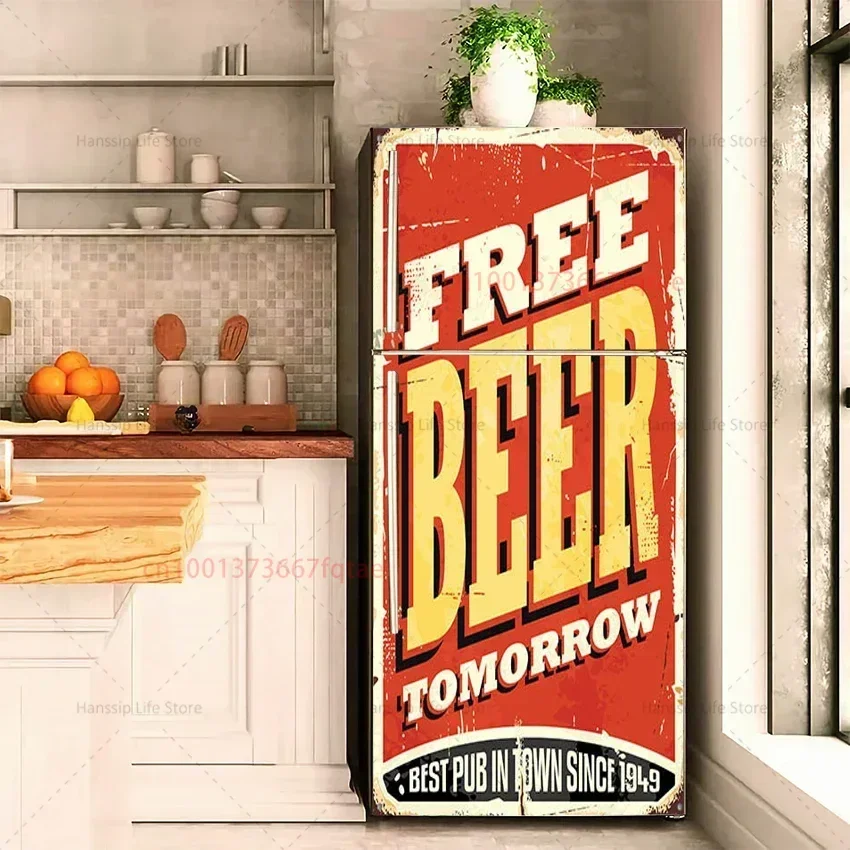 Retro Beer Poster Fridge Door Mural Decals Waterproof Kitchen Refrigerator Decoration Beer Printed for Bavarian Oktoberfest