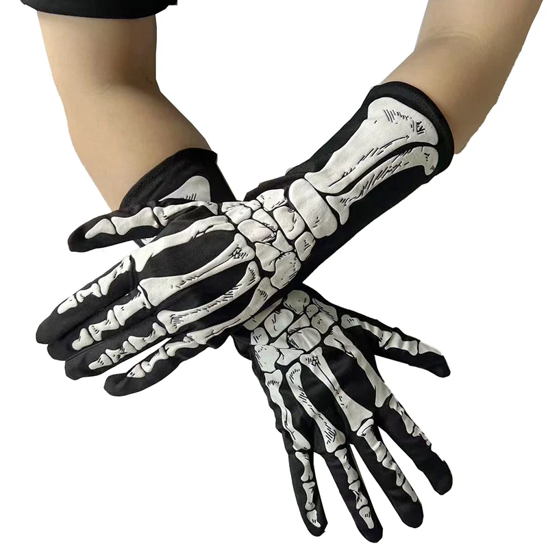 Guantes de esqueleto de Halloween Unisex para adultos, guantes largos con dedos completos que brillan en la oscuridad, manoplas góticas elásticas