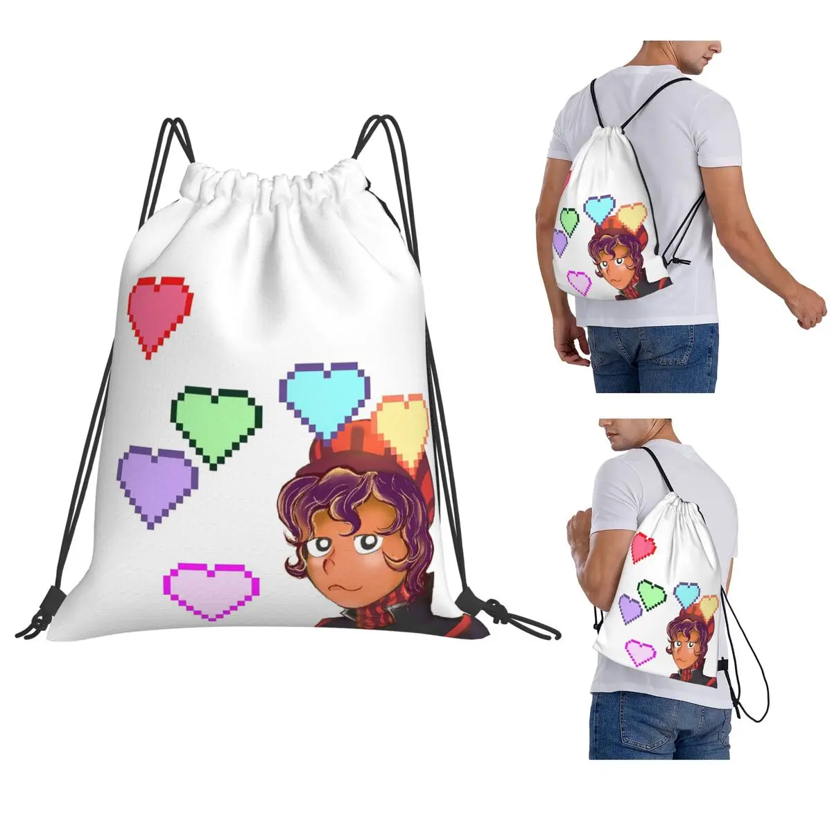 Pixel Hearts For You Backpacks Portable Drawstring Bags Sports Bag Book Bags for Man Woman Students