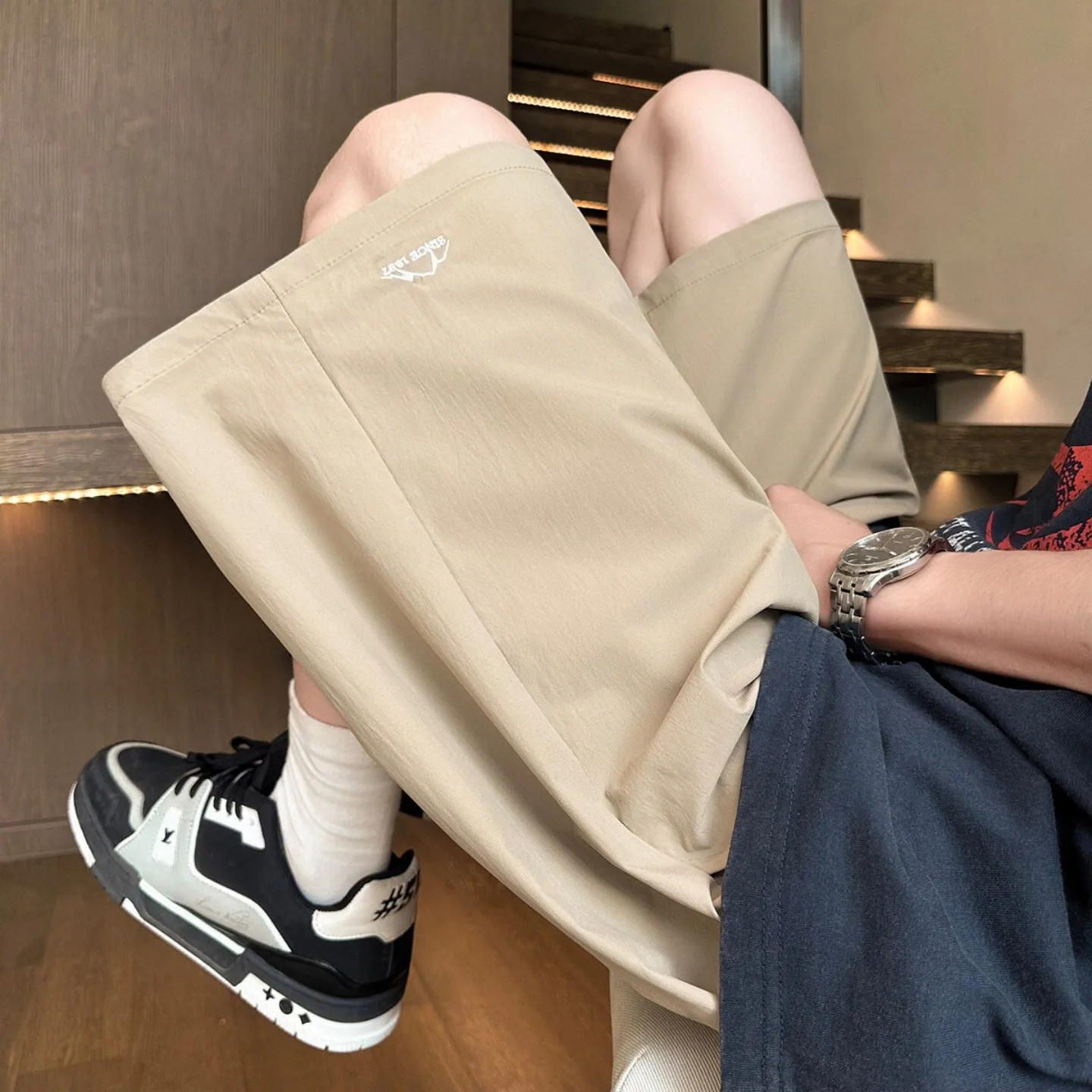 

Ice Silk Qui Dry Sports orts Мужские летние модные тонкие свободные широкие пляжные брюки пять четвертей Outdoor Mountain Series