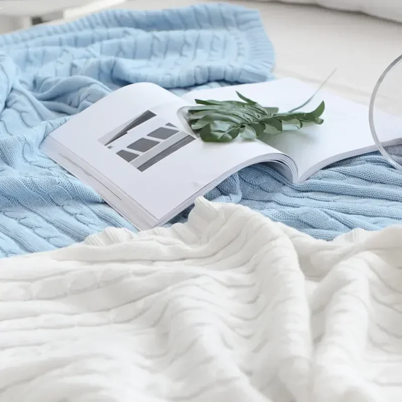yes100% Cotton Knitted Blanket Solid Color Sofa Blanket Cover Nordic Home Decor Throw Blanket For Bed Portable Breathable Shawl
