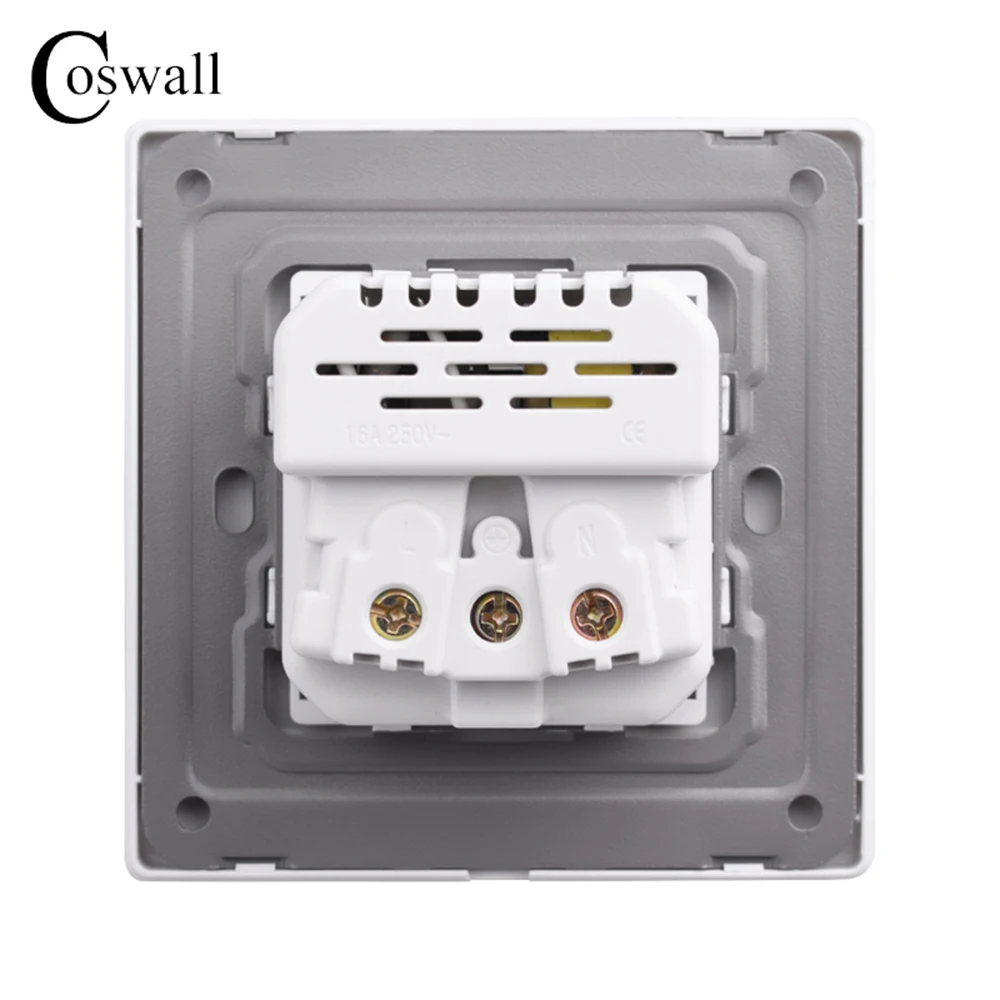 Coswall Glass Panel Full Screen Integrated EU Standard 16A Flame Retardant Wall Power Outlet With Type A-C 2usb Charging Port