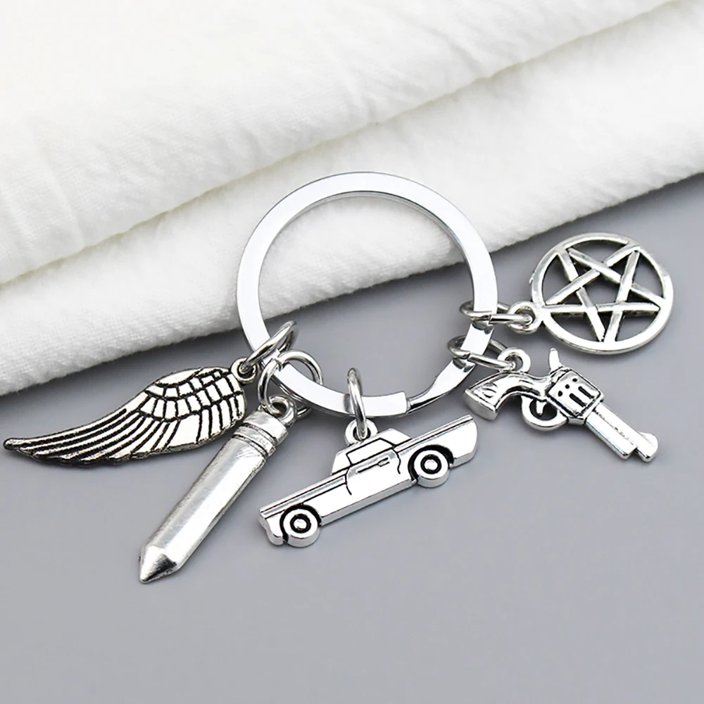 Fashion Movie Supernatural Keychain Dean Sun Pendant Keychain Retaining Ring Unisex Pentagram Metal Keychain - view 4