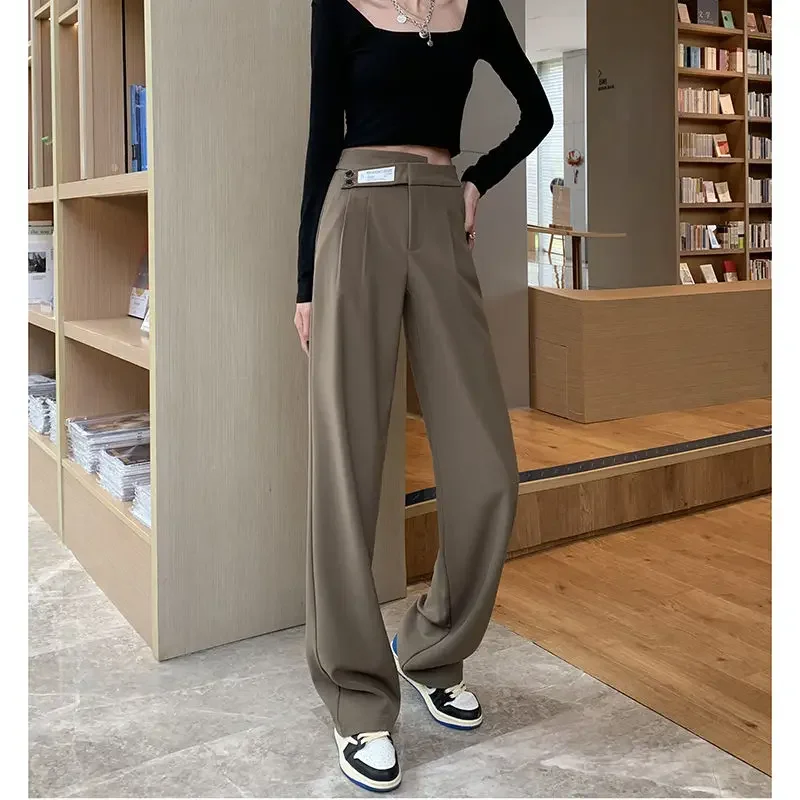 

Spring and Autumn Women's Solid Color Loose Button Irregular Wide Leg Pants Thing Fashion Casual Korean All Match Trousers