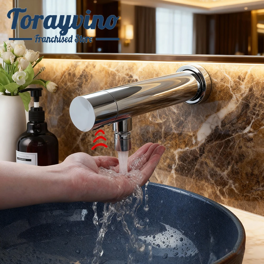 

Torayvino хромированный полированный смеситель для ванной комнаты с датчиком для унитаза, настенный автоматический сенсорный смеситель для раковины без рук, только холодный кран