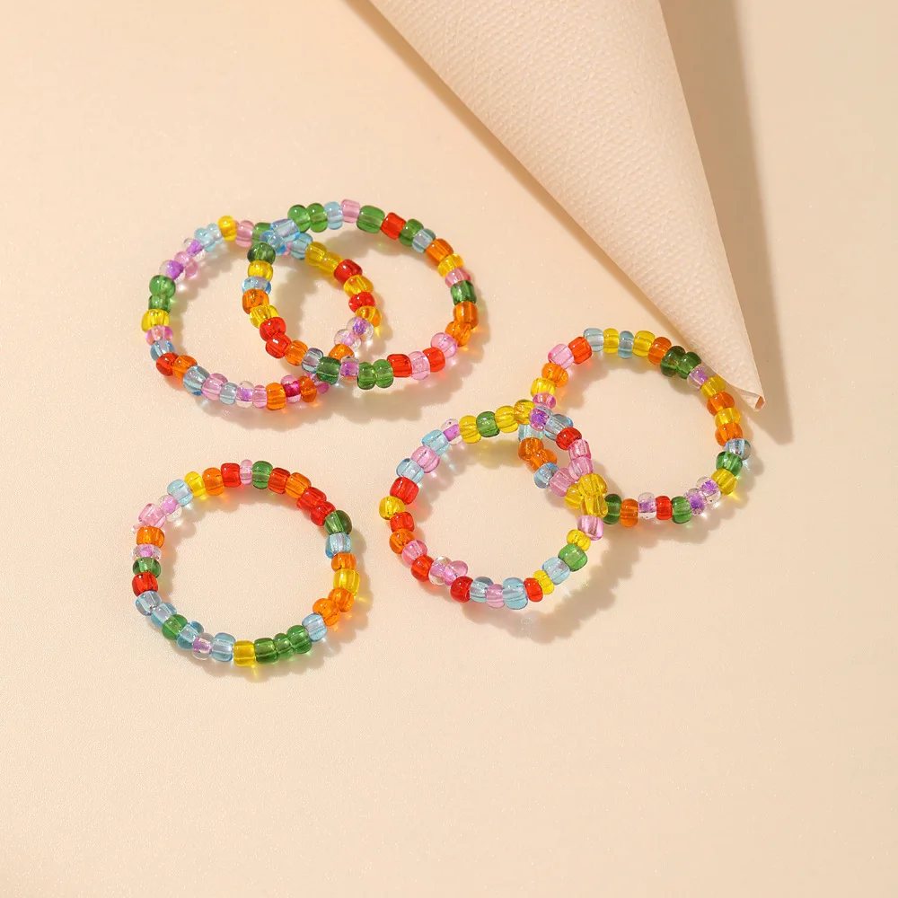 1Pcs Hot Selling Personalized Children's Fun Candy Colored Rice Bead Ring Bead Bead Bead Seven Color Rice Bead Ring Wholesale