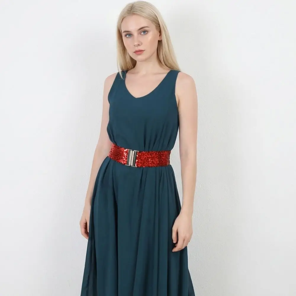 60cm Elastic Sequin Stretch Belt Gold Buckle Disc Eye Catching Shinny Waistband Versatile Professional Women's Belt Dresses