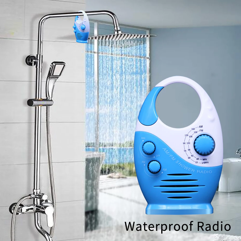 Waterproof Portable FM AM Radio Shower Music Hanging Radio Suit Bathroom Bath Cabin Black Powerful Hi-Fi Speakers Radio Operated