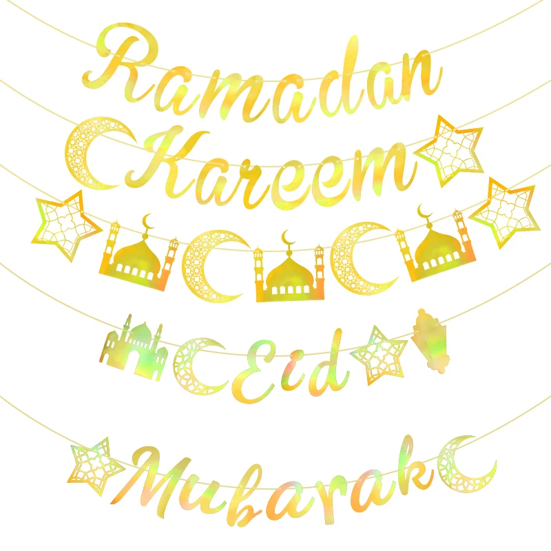 

Ramadan Kareem Paper Banner Gold Eid Mubarak Moon Star Hanging Ornaments Islamic Muslim Festival Party Decoration Supplies