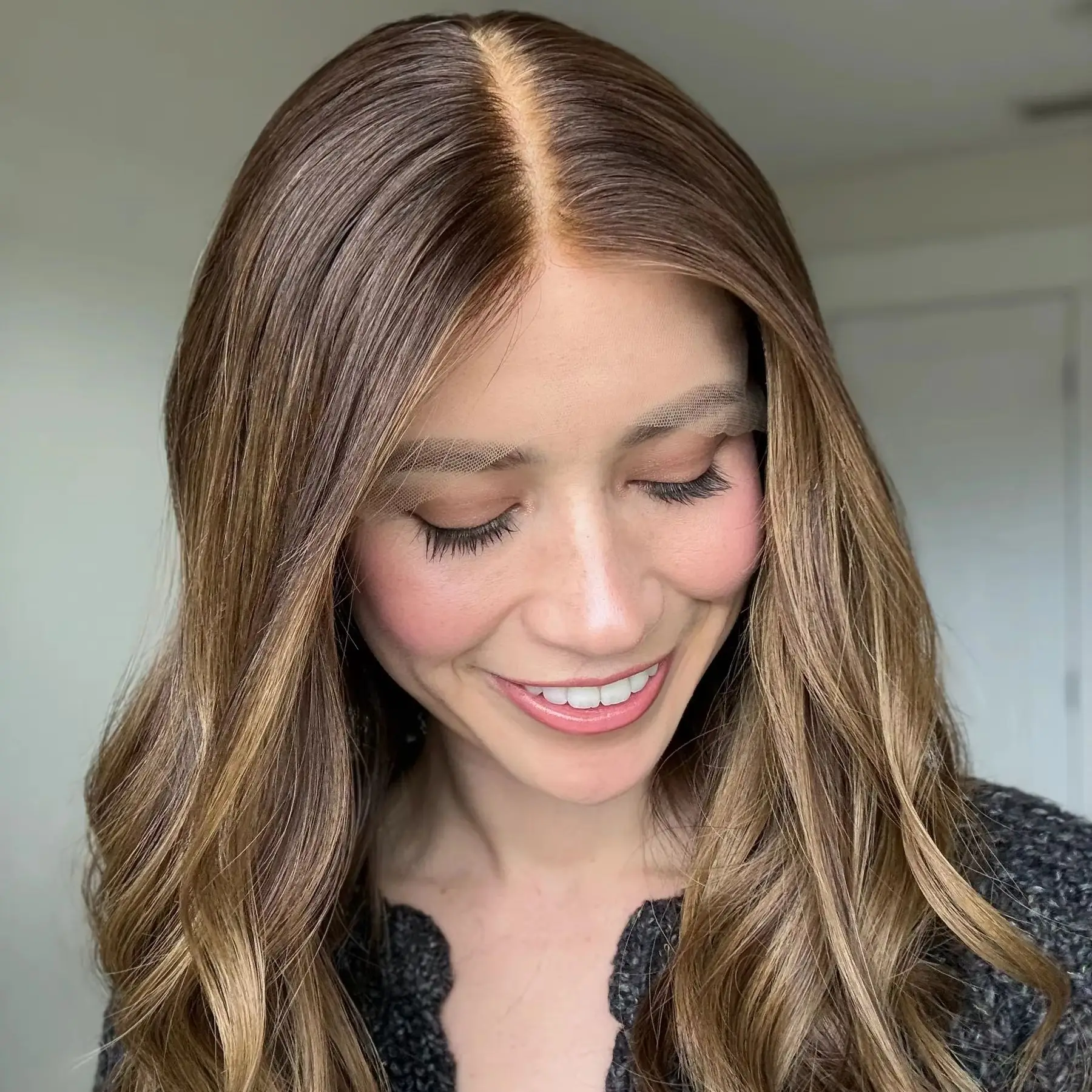 Dark Chestnut Brown Synthetic Wig with Blonde Highlights HD Lace Frontal 13x4 Glueless for Realistic Look Wig for Party Daily