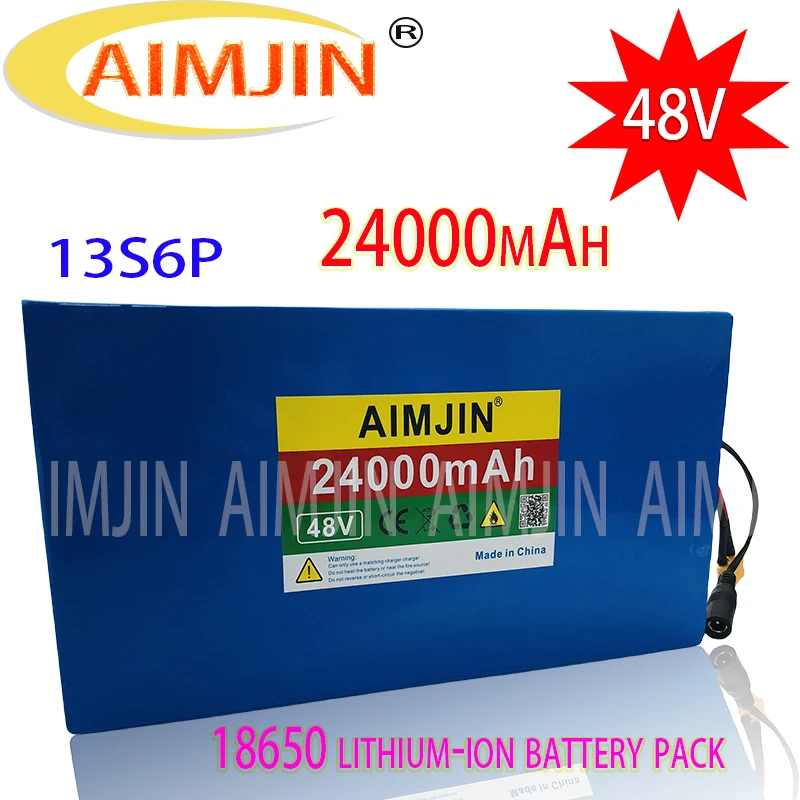 AIMJIN 48V 24ah 13s6p 18650 Lithium Battery Pack 48V 24AH 2000W electric bicycle battery Built in 50A BMS XT60 plug