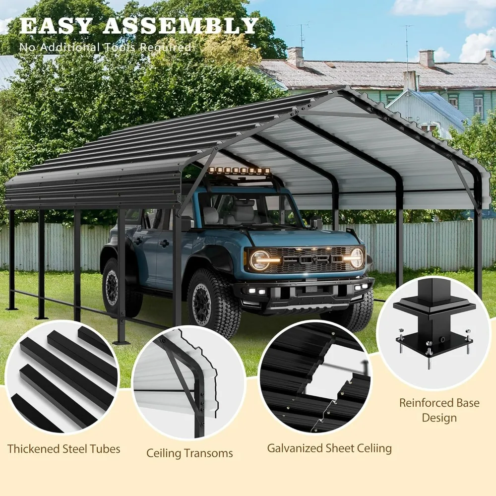 Metal Carport 12x20 FT Heavy Duty Carport Canopy with Enhanced Base, Outdoor Car Shelter with Galvanized Steel Roof and Frame