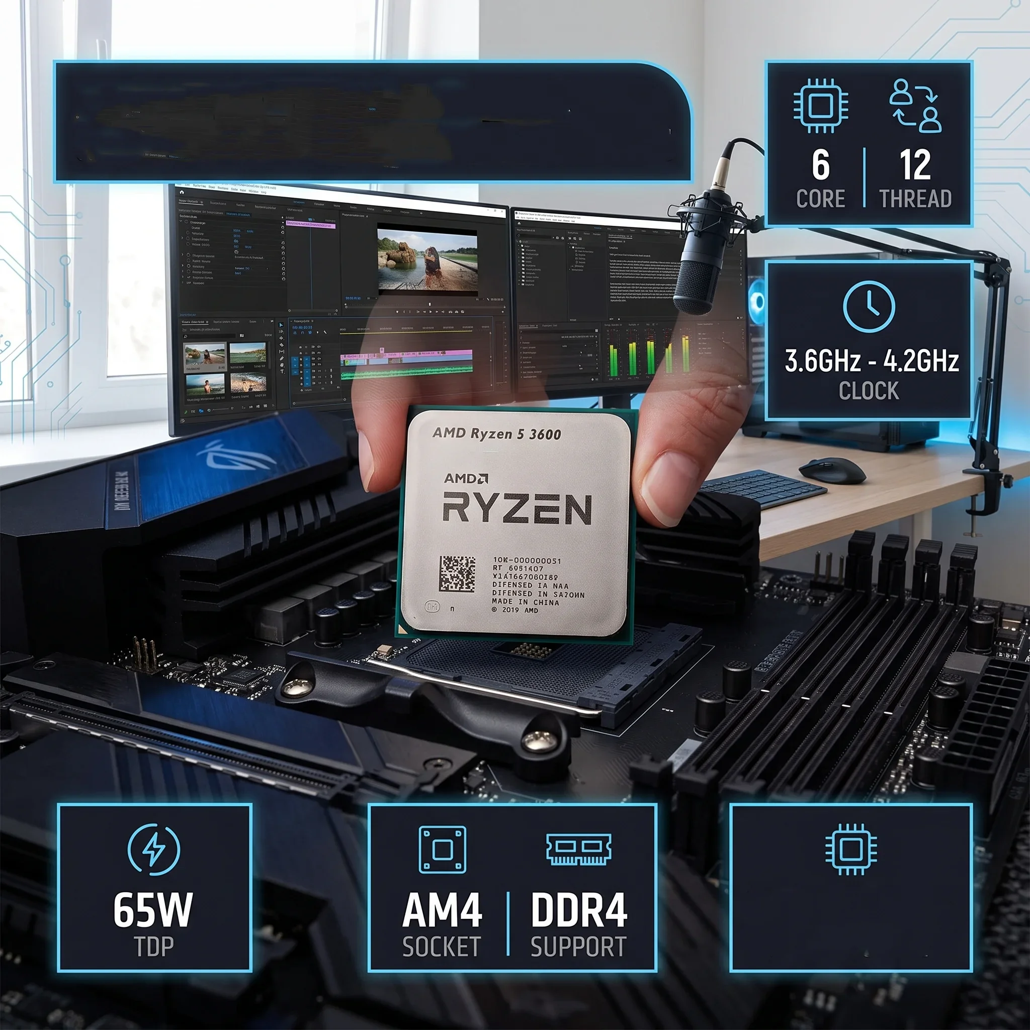 R5 3600 Socket AM4 Desktop Processor AMD Ryzen 5 3600 Zen2 Architecture 6C12T 4.4GHz Max Frequency 12MB Cache Low Power 65W