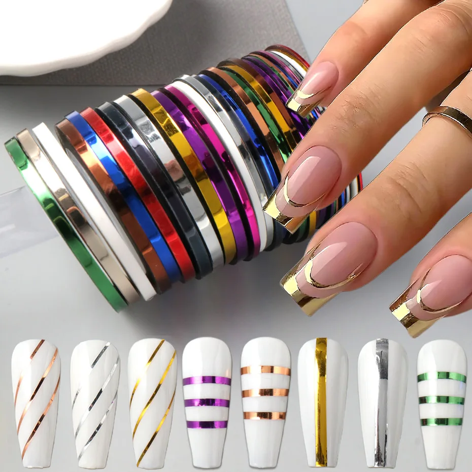 10 Rollen Buntes Metallisches Nagelkunst-Streifentape Holographische 1mm/2mm/3mm Smile Lines für Elegante Französische Nagelkunst-Dekoration