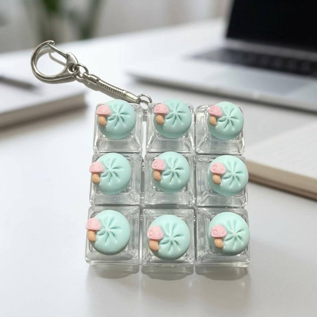 Office Stress Relief Steamed Bun Keychain Click Button Sensory Tool for Students Adults Desk Accessories Gift