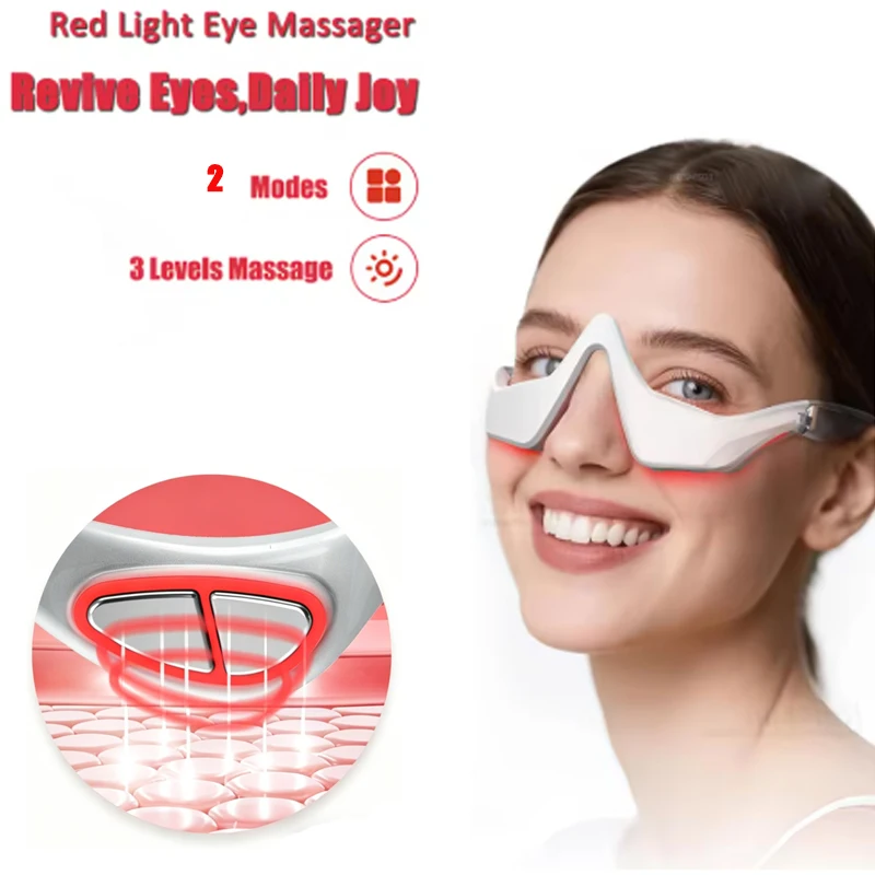 3D Red Light EMS Eye Massager Eyecare Glasses Dark Circles Puffiness Wrinkles Reduction Eye Fatigue Relaxing Beauty Care Device