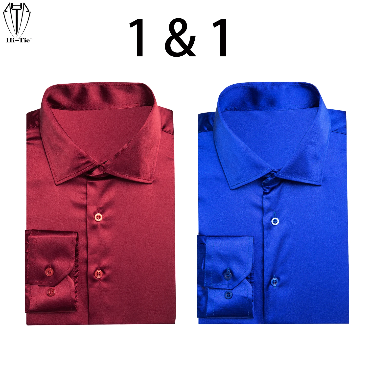 

Hi-Tie Silk Mens Shirts Long Sleeve Dress Suit Shirt Summer Spring Male Blouse Royal Blue Haute Red Wedding Business Oversized