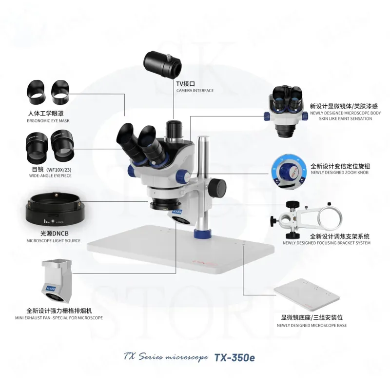 

KAISI TX 350e 7X-50X Microscope Zoom Stereo Microscope WF10X/23mm Eyepiece For Phone PCB CPU Soldering